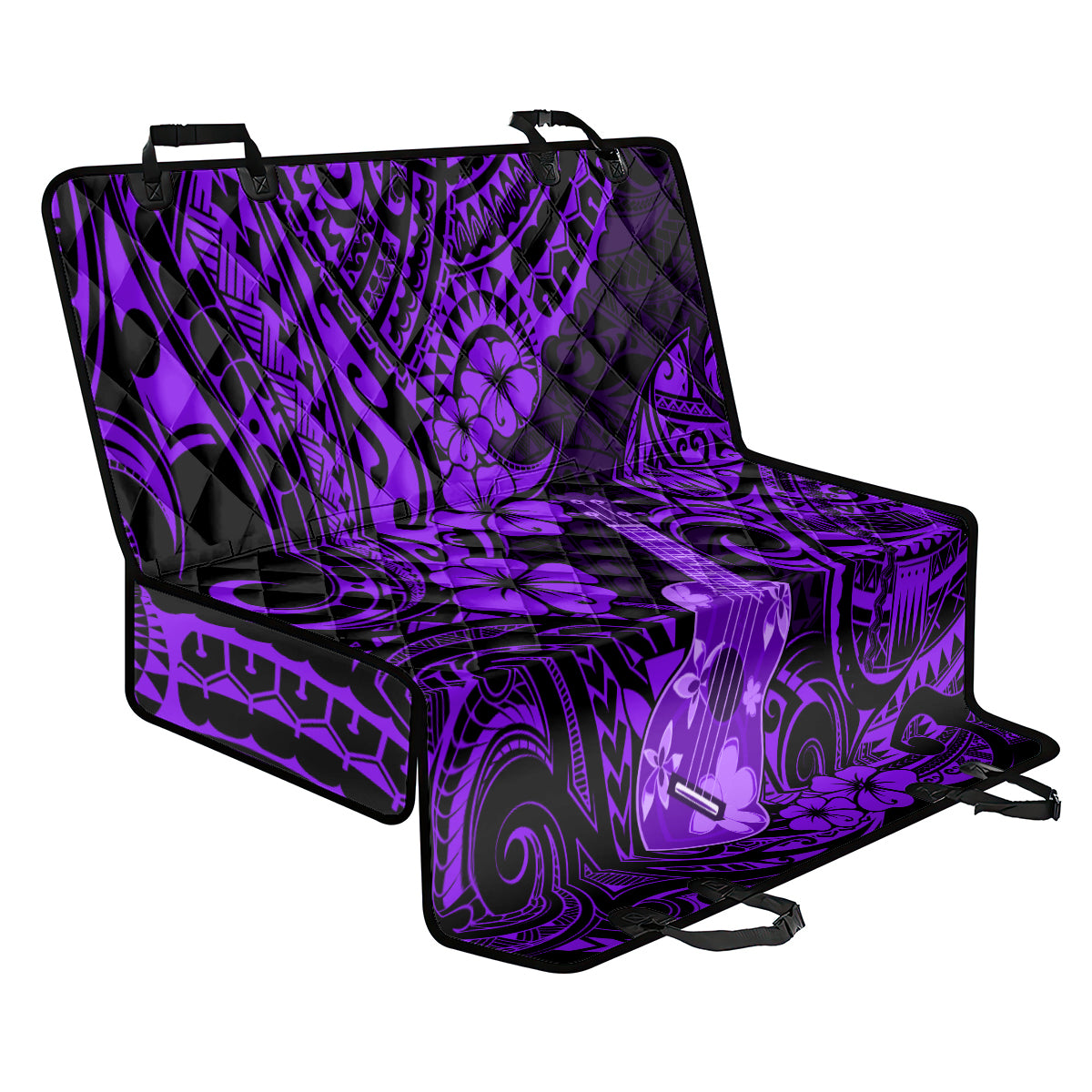 Hawaii Ukulele Back Car Seat Cover Polynesian Pattern Purple Version - Wonder Print Shop