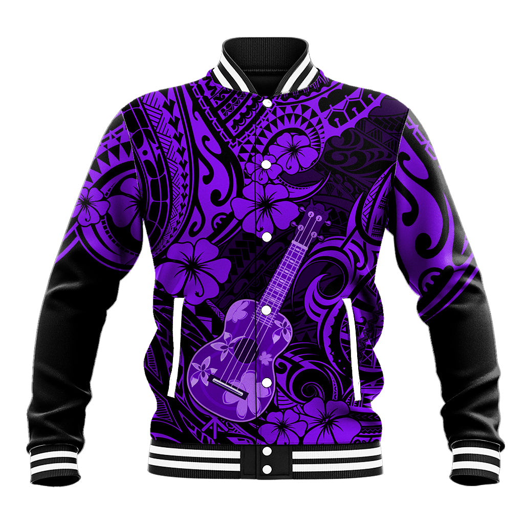 Hawaii Ukulele Baseball Jacket Polynesian Pattern Purple Version - Wonder Print Shop