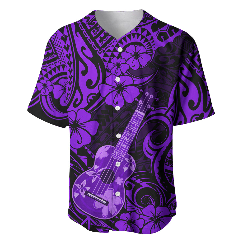 Hawaii Ukulele Baseball Jersey Polynesian Pattern Purple Version - Wonder Print Shop