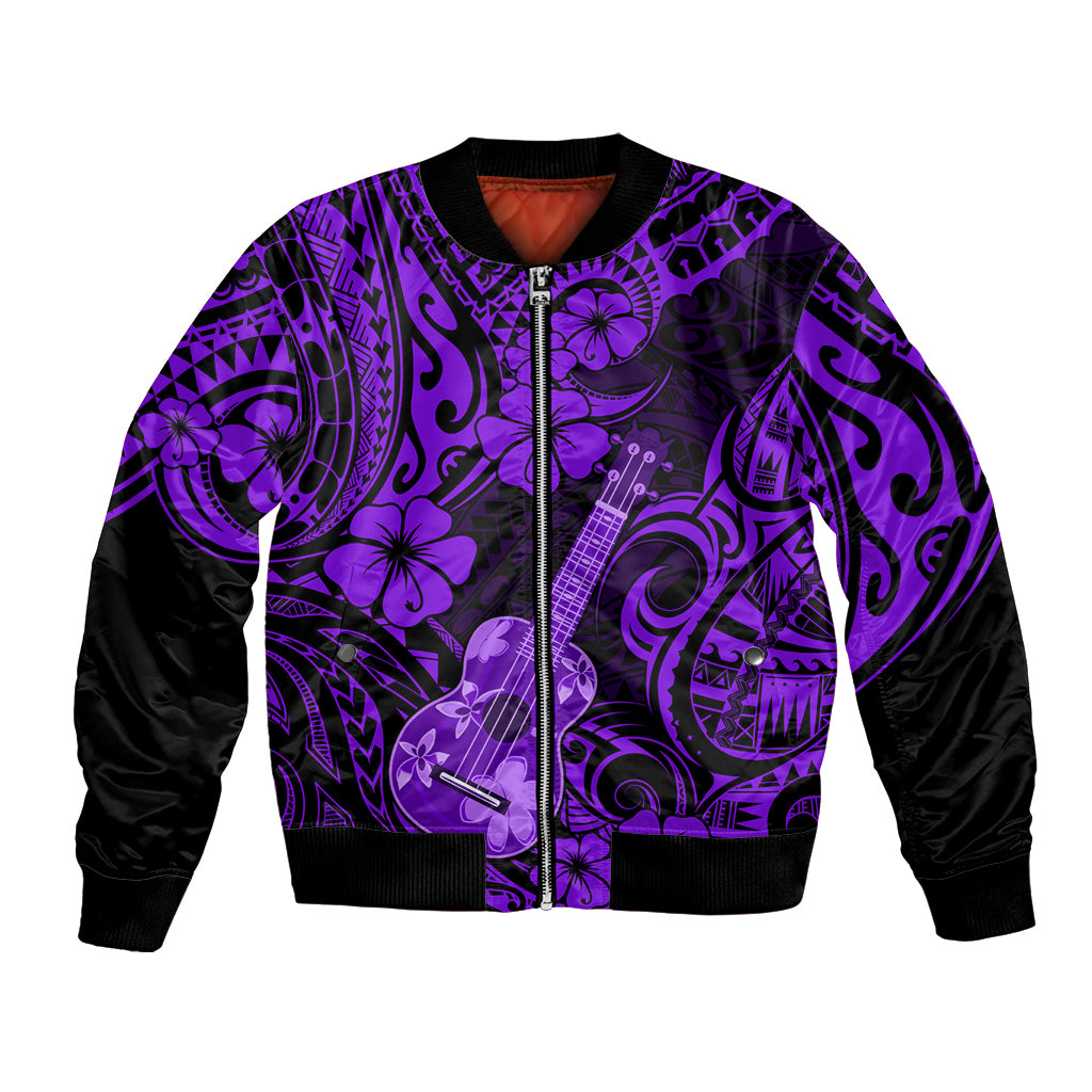 Hawaii Ukulele Bomber Jacket Polynesian Pattern Purple Version - Wonder Print Shop