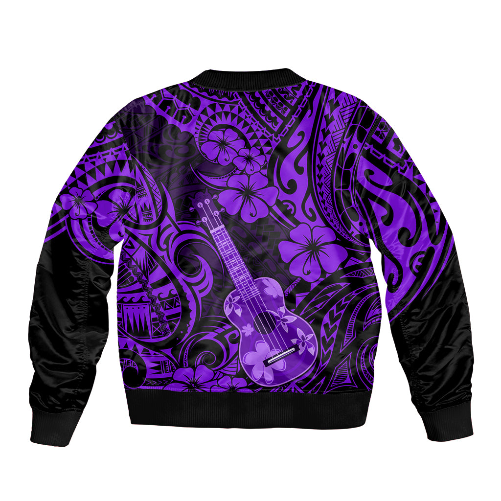 Hawaii Ukulele Bomber Jacket Polynesian Pattern Purple Version - Wonder Print Shop