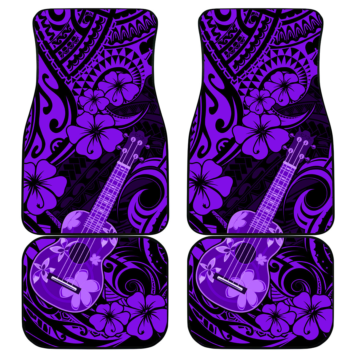 Hawaii Ukulele Car Mats Polynesian Pattern Purple Version - Wonder Print Shop