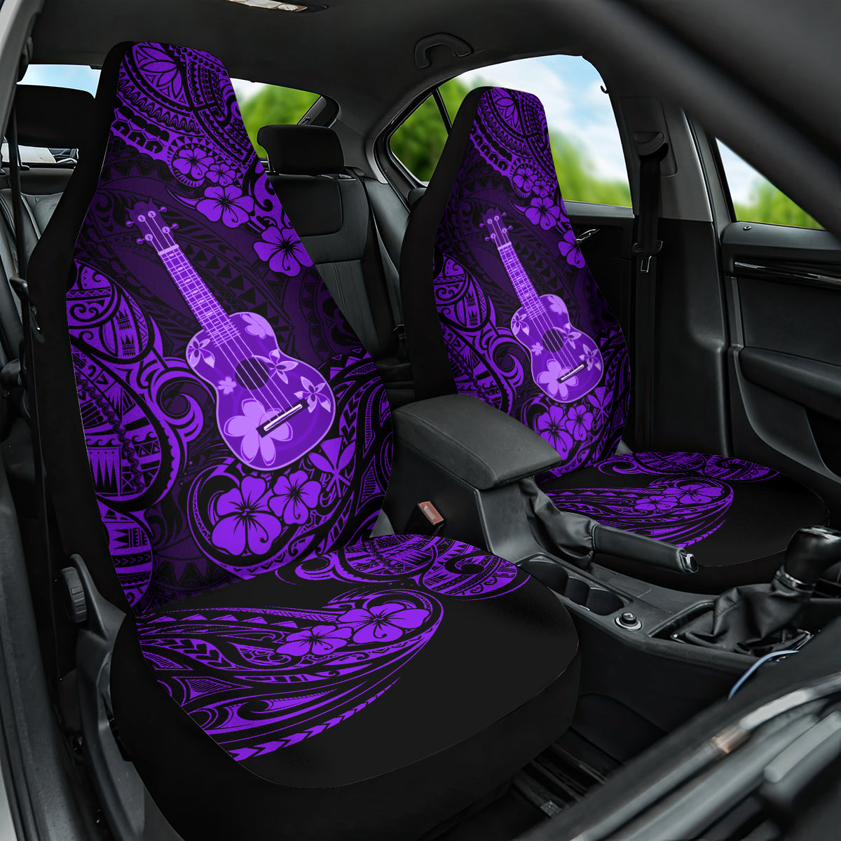 Hawaii Ukulele Car Seat Cover Polynesian Pattern Purple Version - Wonder Print Shop