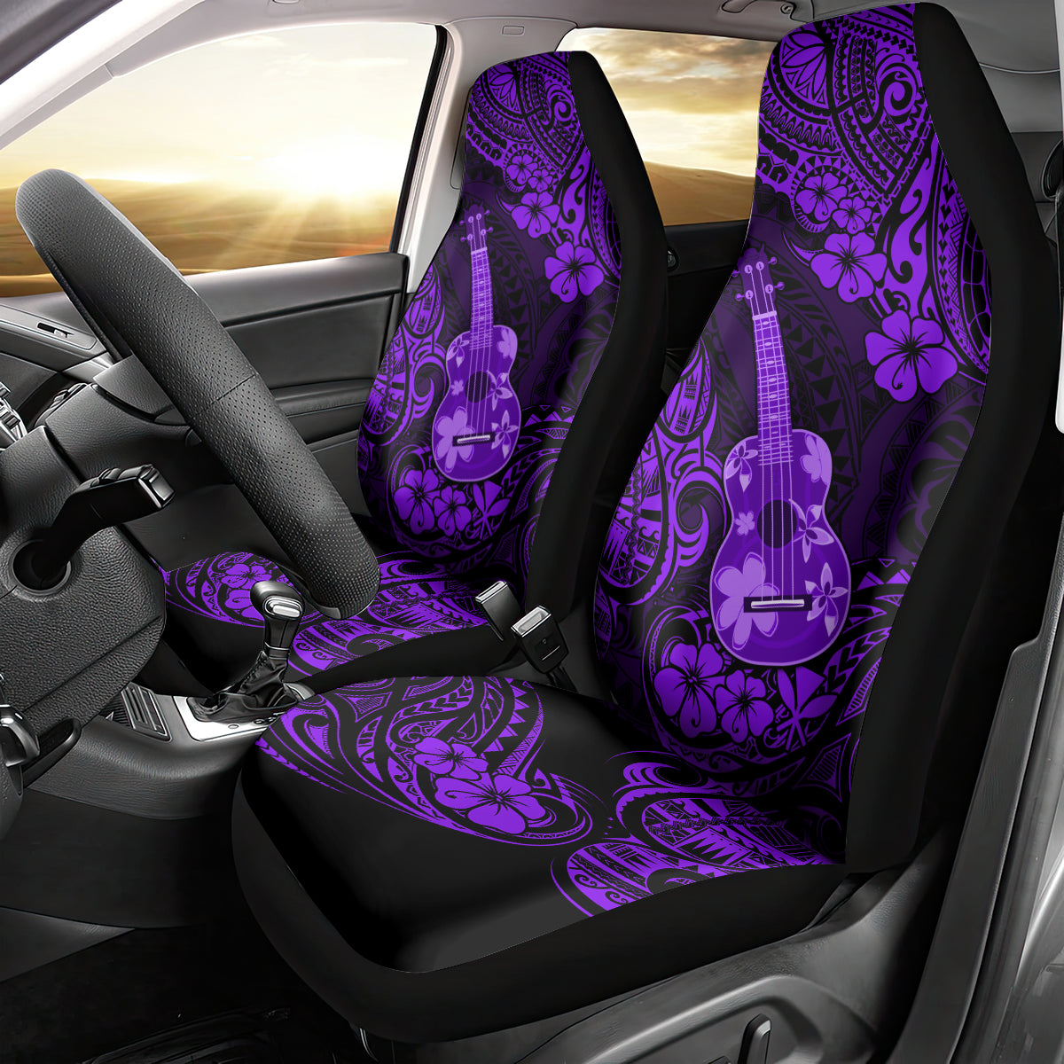 Hawaii Ukulele Car Seat Cover Polynesian Pattern Purple Version - Wonder Print Shop