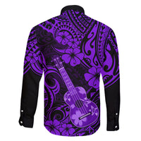 Hawaii Ukulele Family Matching Long Sleeve Bodycon Dress and Hawaiian Shirt Polynesian Pattern Purple Version - Wonder Print Shop