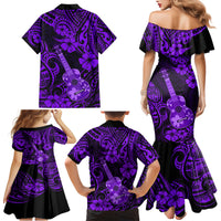 Hawaii Ukulele Family Matching Mermaid Dress and Hawaiian Shirt Polynesian Pattern Purple Version - Wonder Print Shop