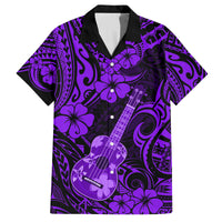 Hawaii Ukulele Family Matching Off Shoulder Long Sleeve Dress and Hawaiian Shirt Polynesian Pattern Purple Version - Wonder Print Shop