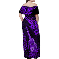Hawaii Ukulele Family Matching Off Shoulder Maxi Dress and Hawaiian Shirt Polynesian Pattern Purple Version - Wonder Print Shop