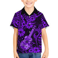Hawaii Ukulele Family Matching Off Shoulder Maxi Dress and Hawaiian Shirt Polynesian Pattern Purple Version - Wonder Print Shop