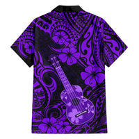 Hawaii Ukulele Family Matching Off Shoulder Short Dress and Hawaiian Shirt Polynesian Pattern Purple Version - Wonder Print Shop