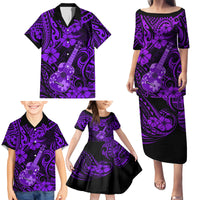 Hawaii Ukulele Family Matching Puletasi Dress and Hawaiian Shirt Polynesian Pattern Purple Version - Wonder Print Shop