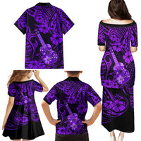 Hawaii Ukulele Family Matching Puletasi Dress and Hawaiian Shirt Polynesian Pattern Purple Version - Wonder Print Shop