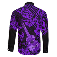 Hawaii Ukulele Family Matching Short Sleeve Bodycon Dress and Hawaiian Shirt Polynesian Pattern Purple Version - Wonder Print Shop