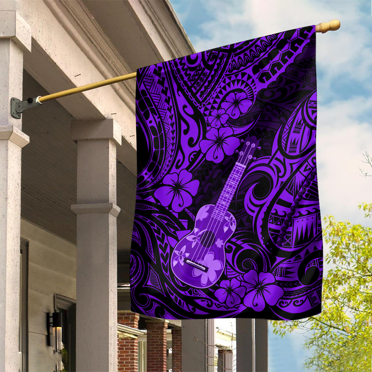Hawaii Ukulele Garden Flag Polynesian Pattern Purple Version - Wonder Print Shop