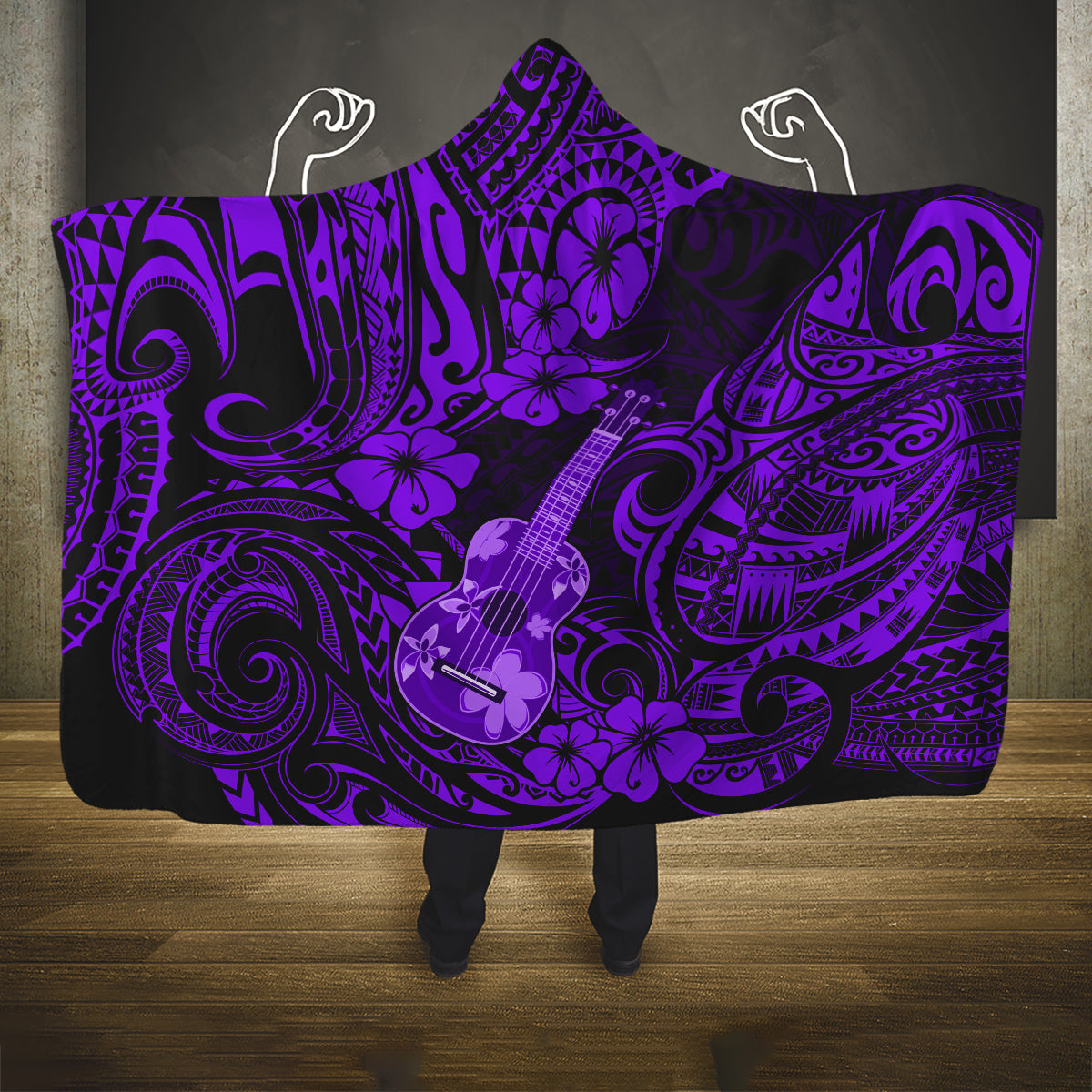 hawaii-ukulele-hooded-blanket-polynesian-pattern-purple-version