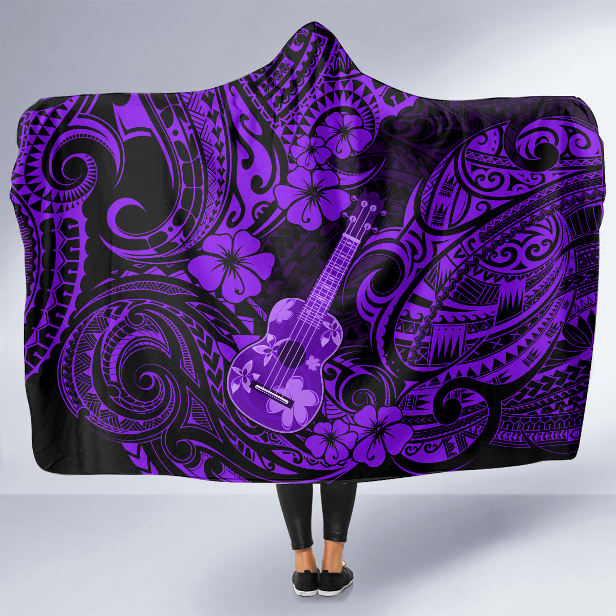 hawaii-ukulele-hooded-blanket-polynesian-pattern-purple-version