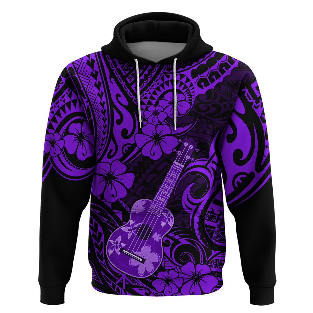 Hawaii Ukulele Hoodie Polynesian Pattern Purple Version - Wonder Print Shop