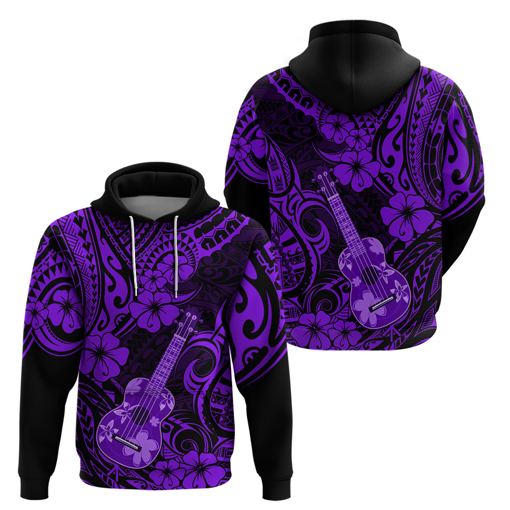 Hawaii Ukulele Hoodie Polynesian Pattern Purple Version - Wonder Print Shop