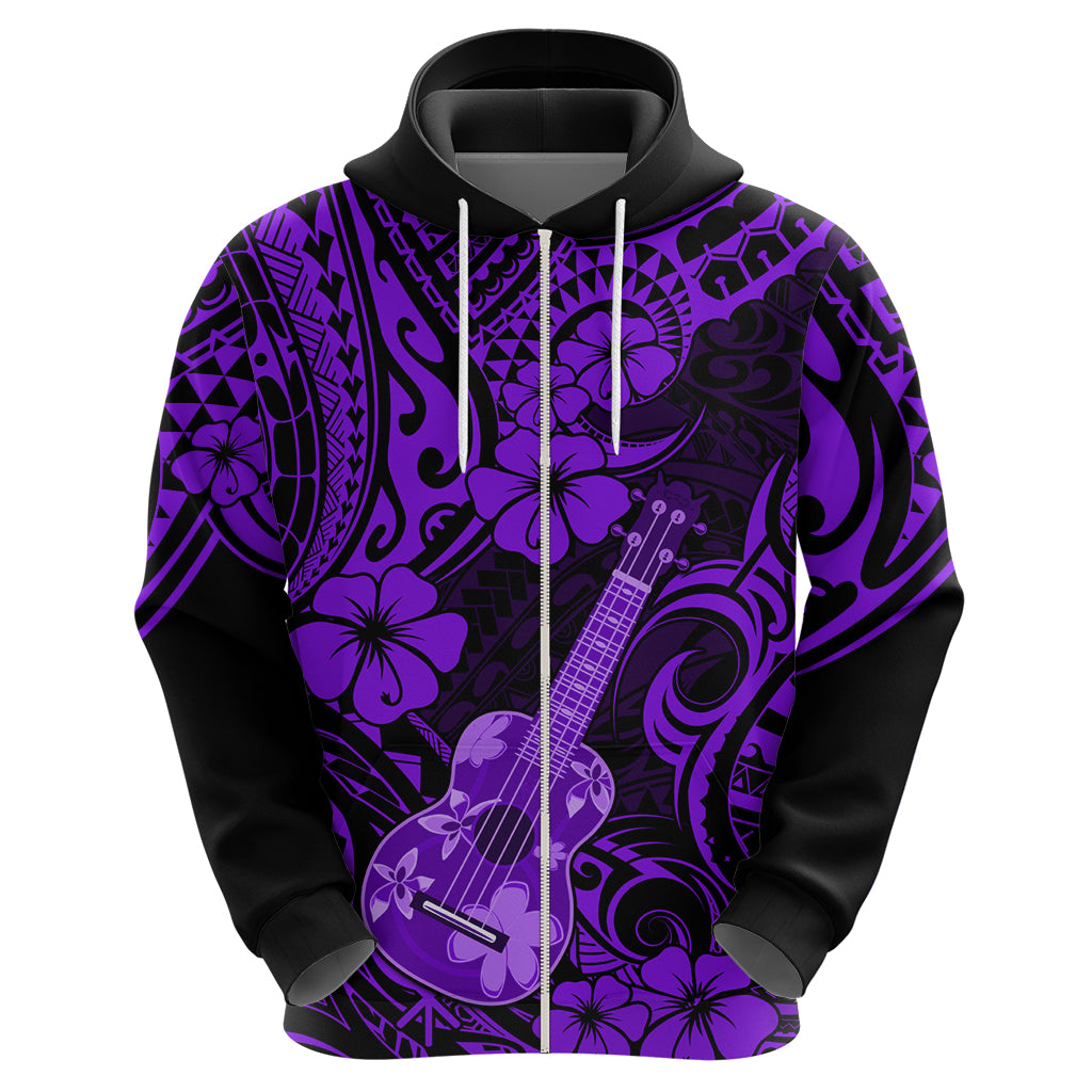 Hawaii Ukulele Hoodie Polynesian Pattern Purple Version - Wonder Print Shop