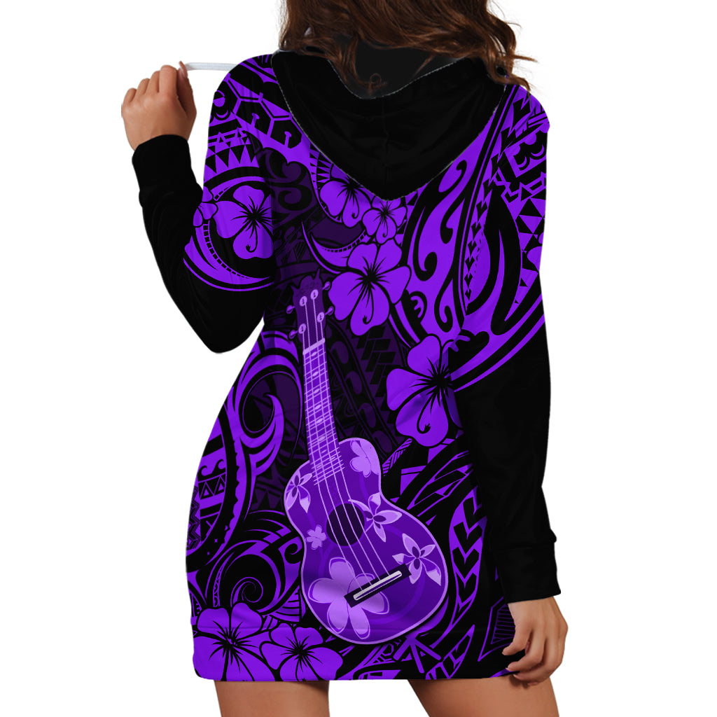 Hawaii Ukulele Hoodie Dress Polynesian Pattern Purple Version - Wonder Print Shop