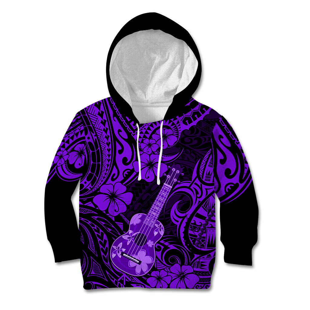 Hawaii Ukulele Kid Hoodie Polynesian Pattern Purple Version - Wonder Print Shop