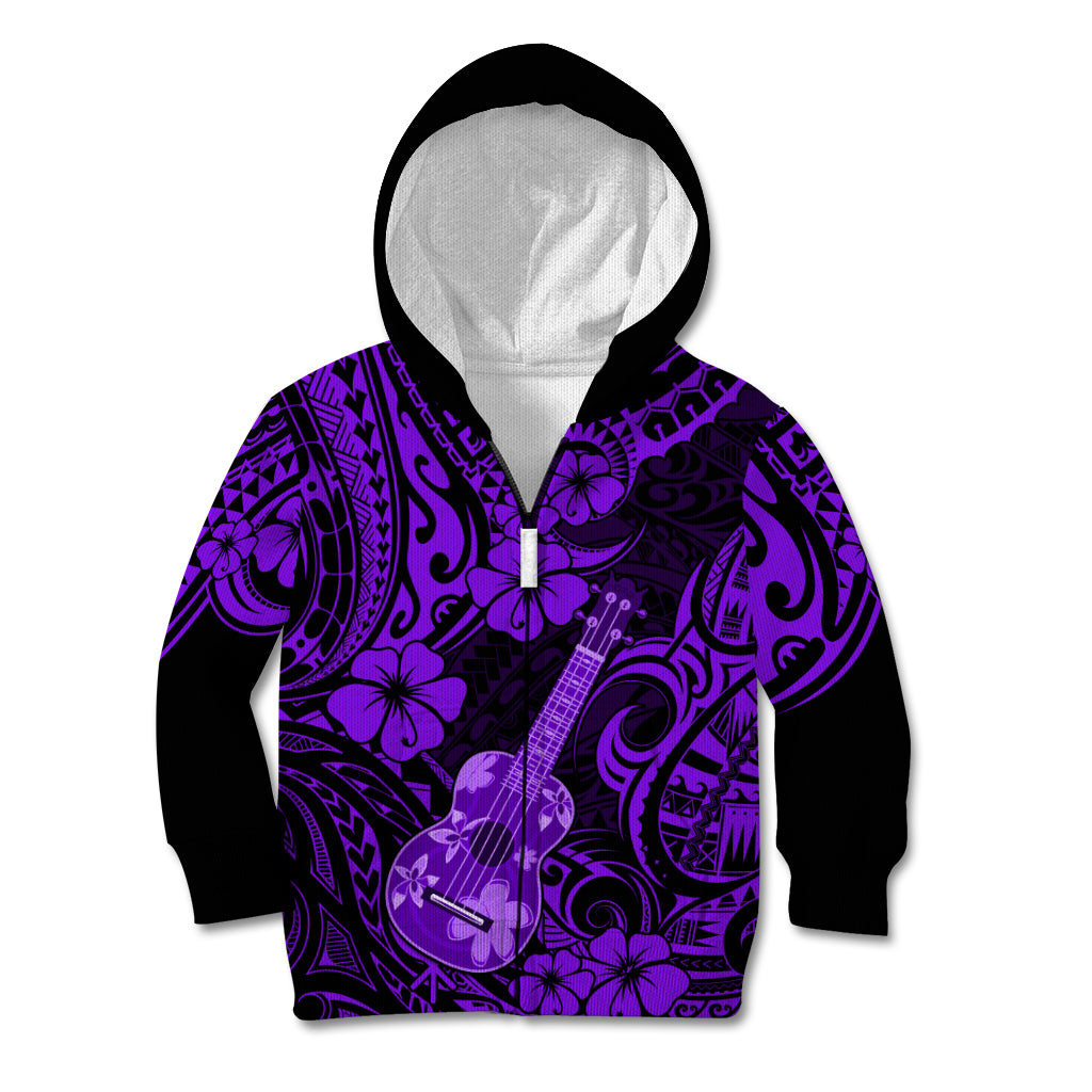 Hawaii Ukulele Kid Hoodie Polynesian Pattern Purple Version - Wonder Print Shop
