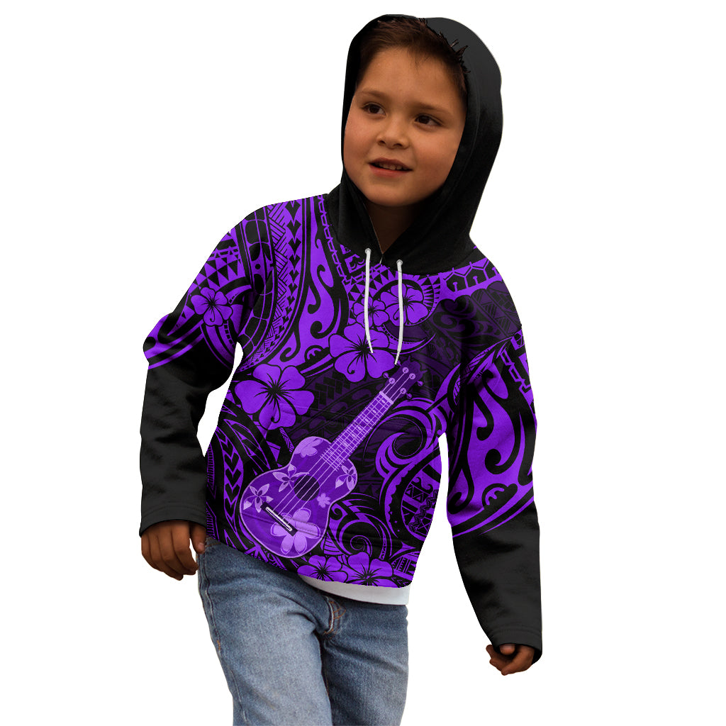 Hawaii Ukulele Kid Hoodie Polynesian Pattern Purple Version - Wonder Print Shop