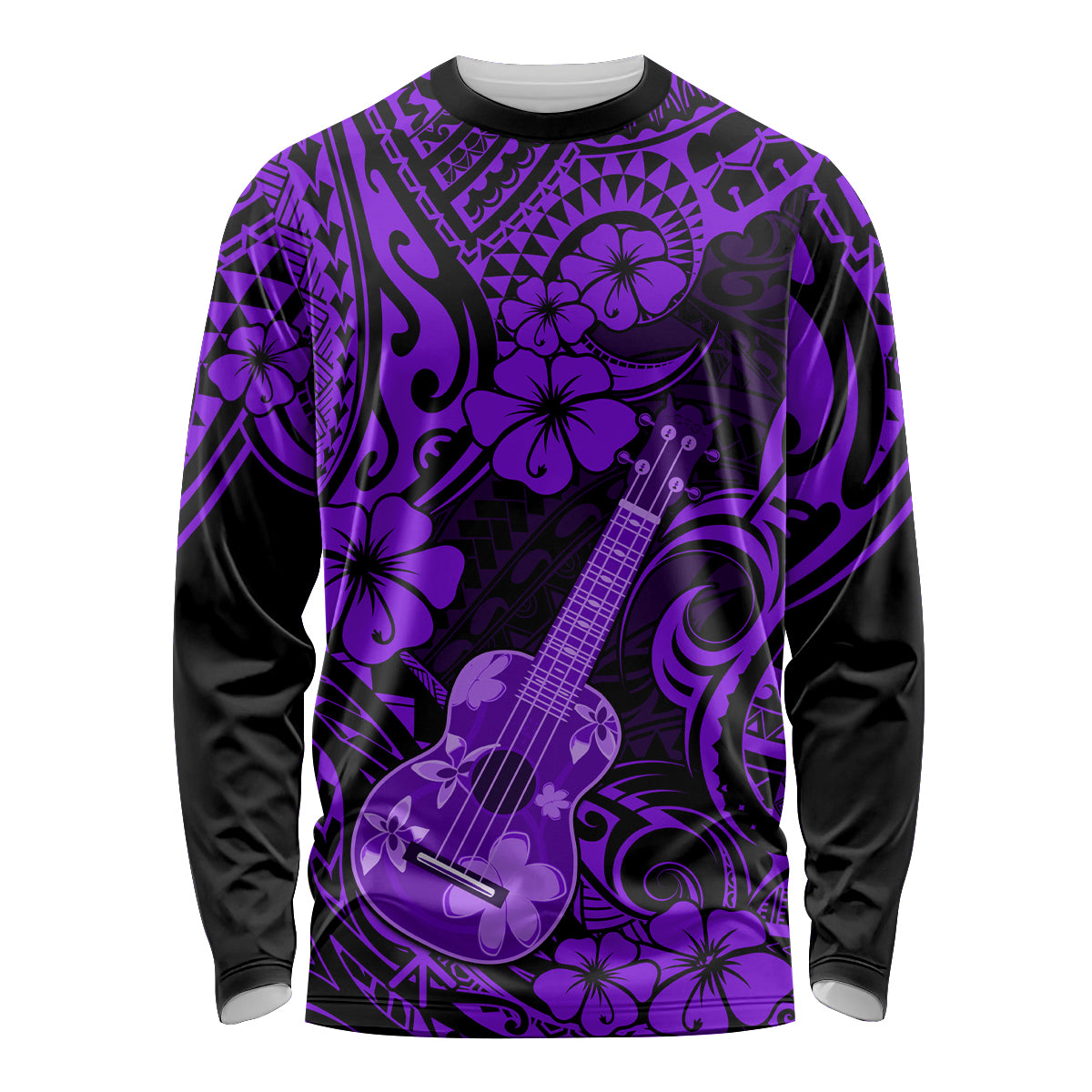 Hawaii Ukulele Long Sleeve Shirt Polynesian Pattern Purple Version - Wonder Print Shop