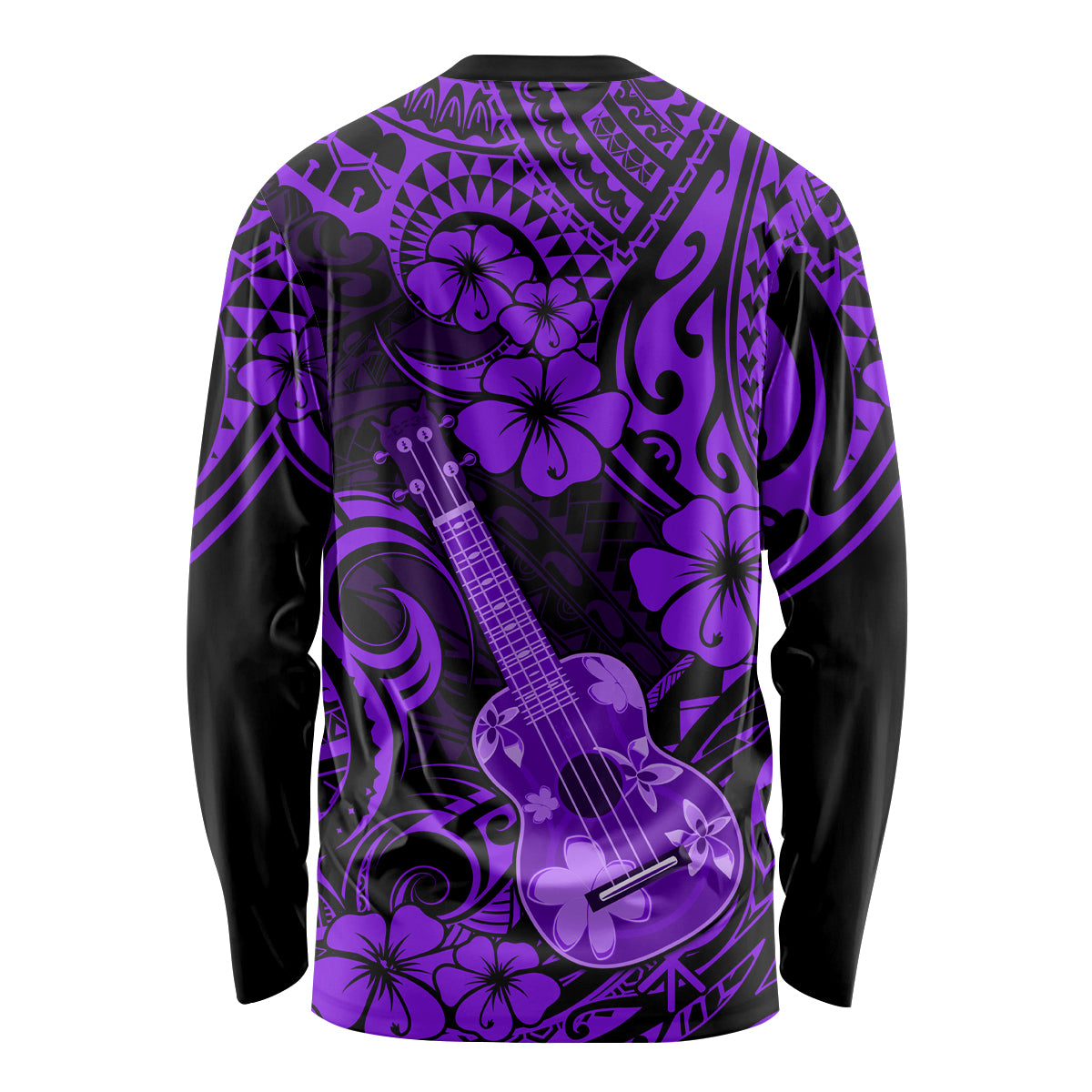 Hawaii Ukulele Long Sleeve Shirt Polynesian Pattern Purple Version - Wonder Print Shop