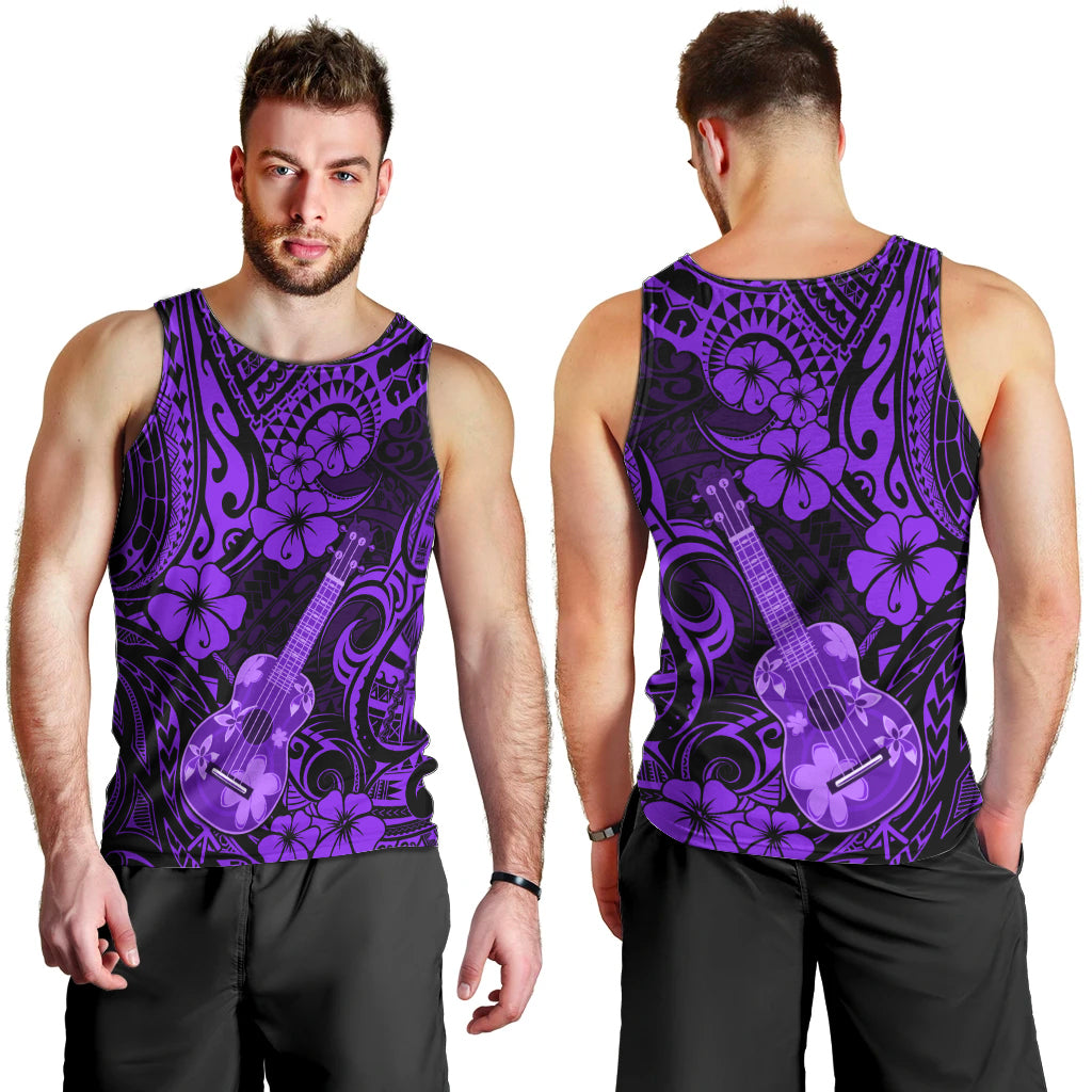 Hawaii Ukulele Men Tank Top Polynesian Pattern Purple Version - Wonder Print Shop