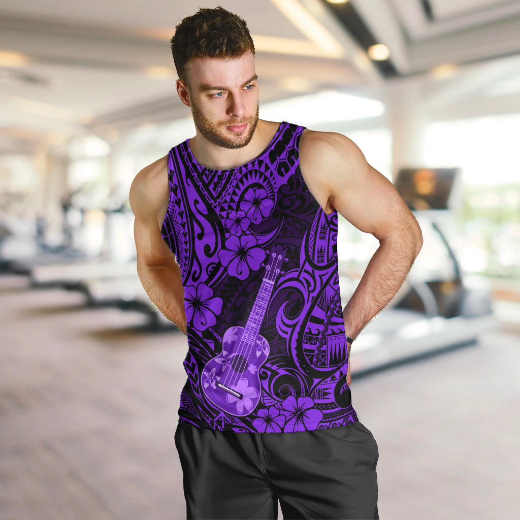 Hawaii Ukulele Men Tank Top Polynesian Pattern Purple Version - Wonder Print Shop