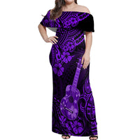 Hawaii Ukulele Off Shoulder Maxi Dress Polynesian Pattern Purple Version - Wonder Print Shop