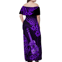 Hawaii Ukulele Off Shoulder Maxi Dress Polynesian Pattern Purple Version - Wonder Print Shop
