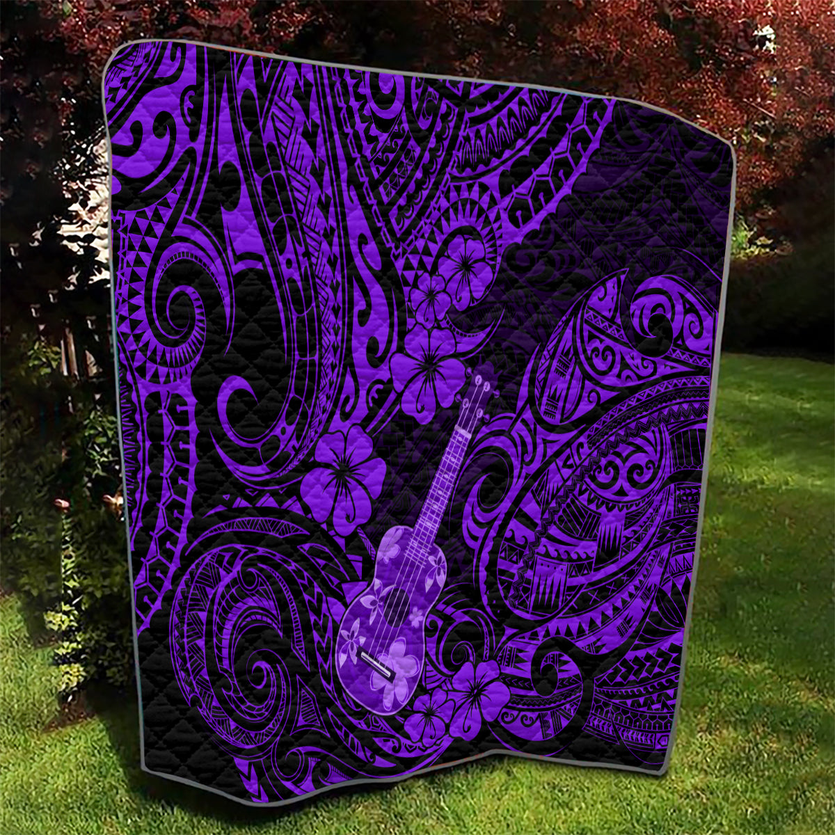 Hawaii Ukulele Quilt Polynesian Pattern Purple Version - Wonder Print Shop