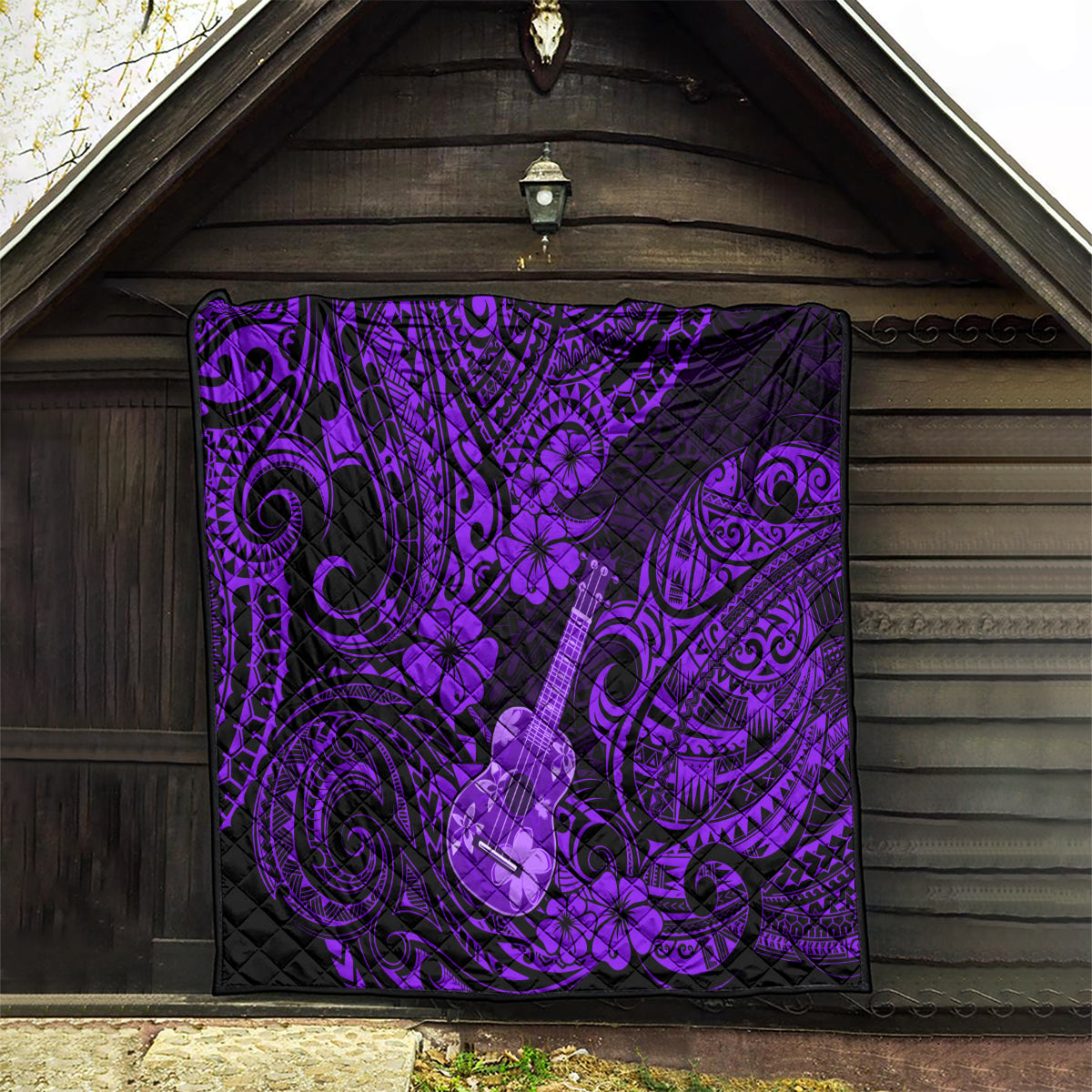Hawaii Ukulele Quilt Polynesian Pattern Purple Version - Wonder Print Shop