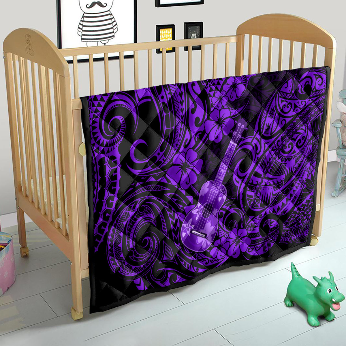 Hawaii Ukulele Quilt Polynesian Pattern Purple Version - Wonder Print Shop