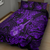 Hawaii Ukulele Quilt Bed Set Polynesian Pattern Purple Version - Wonder Print Shop