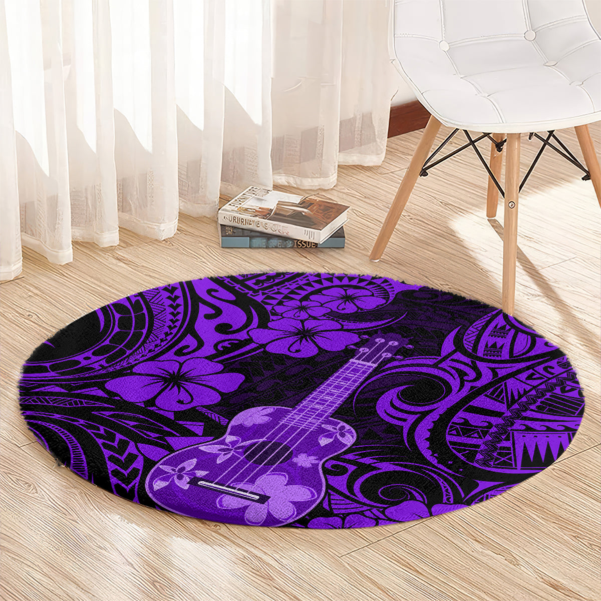 hawaii-ukulele-round-carpet-polynesian-pattern-purple-version