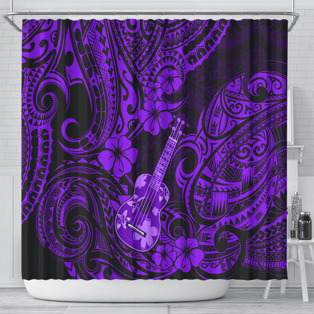 hawaii-ukulele-shower-curtain-polynesian-pattern-purple-version