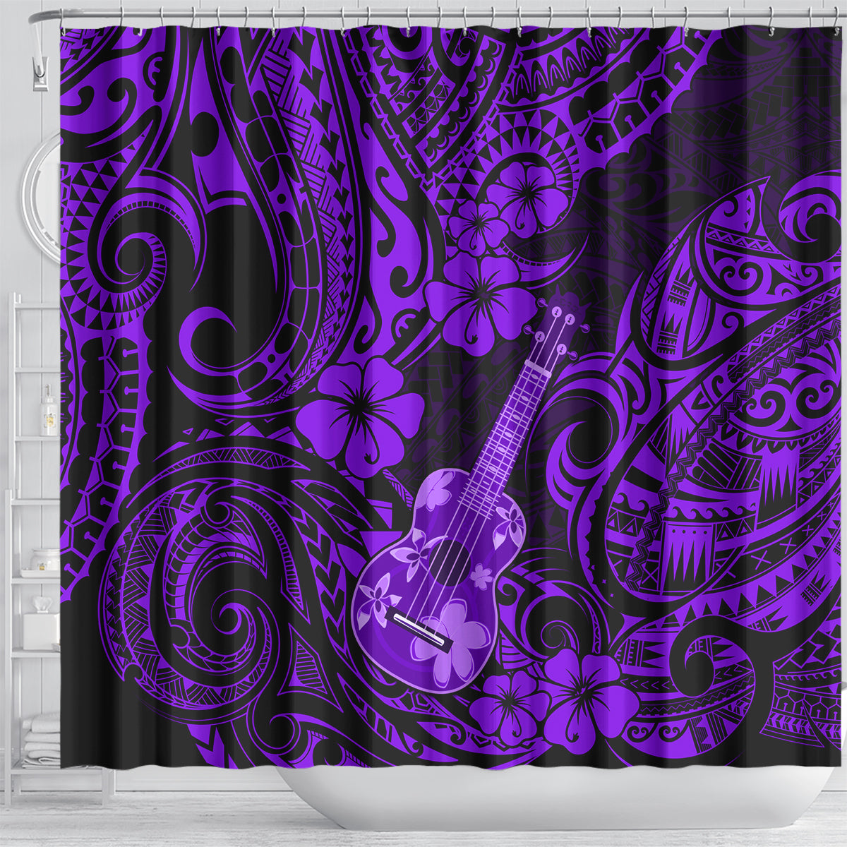 hawaii-ukulele-shower-curtain-polynesian-pattern-purple-version