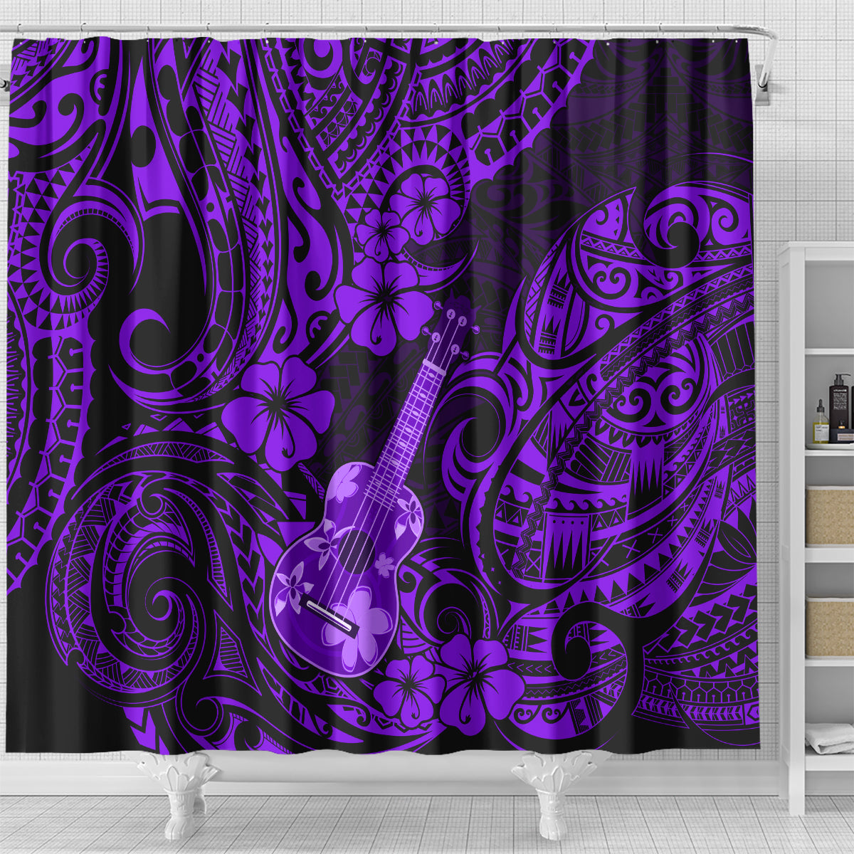 hawaii-ukulele-shower-curtain-polynesian-pattern-purple-version