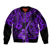 Hawaii Ukulele Sleeve Zip Bomber Jacket Polynesian Pattern Purple Version - Wonder Print Shop