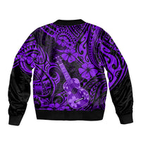 Hawaii Ukulele Sleeve Zip Bomber Jacket Polynesian Pattern Purple Version - Wonder Print Shop