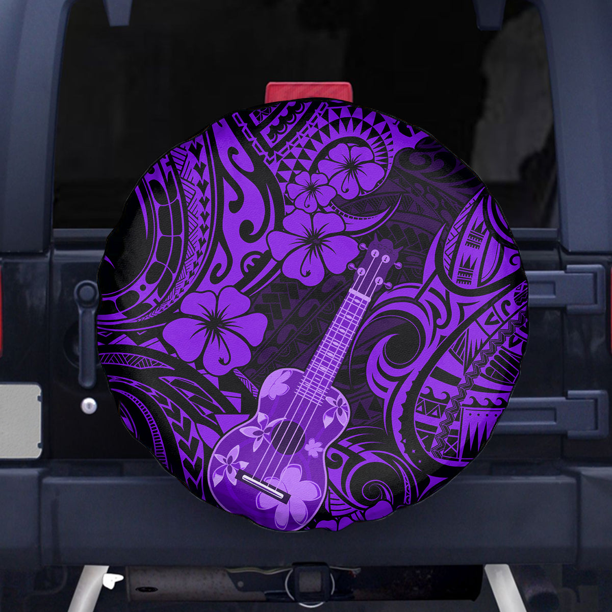 Hawaii Ukulele Spare Tire Cover Polynesian Pattern Purple Version - Wonder Print Shop