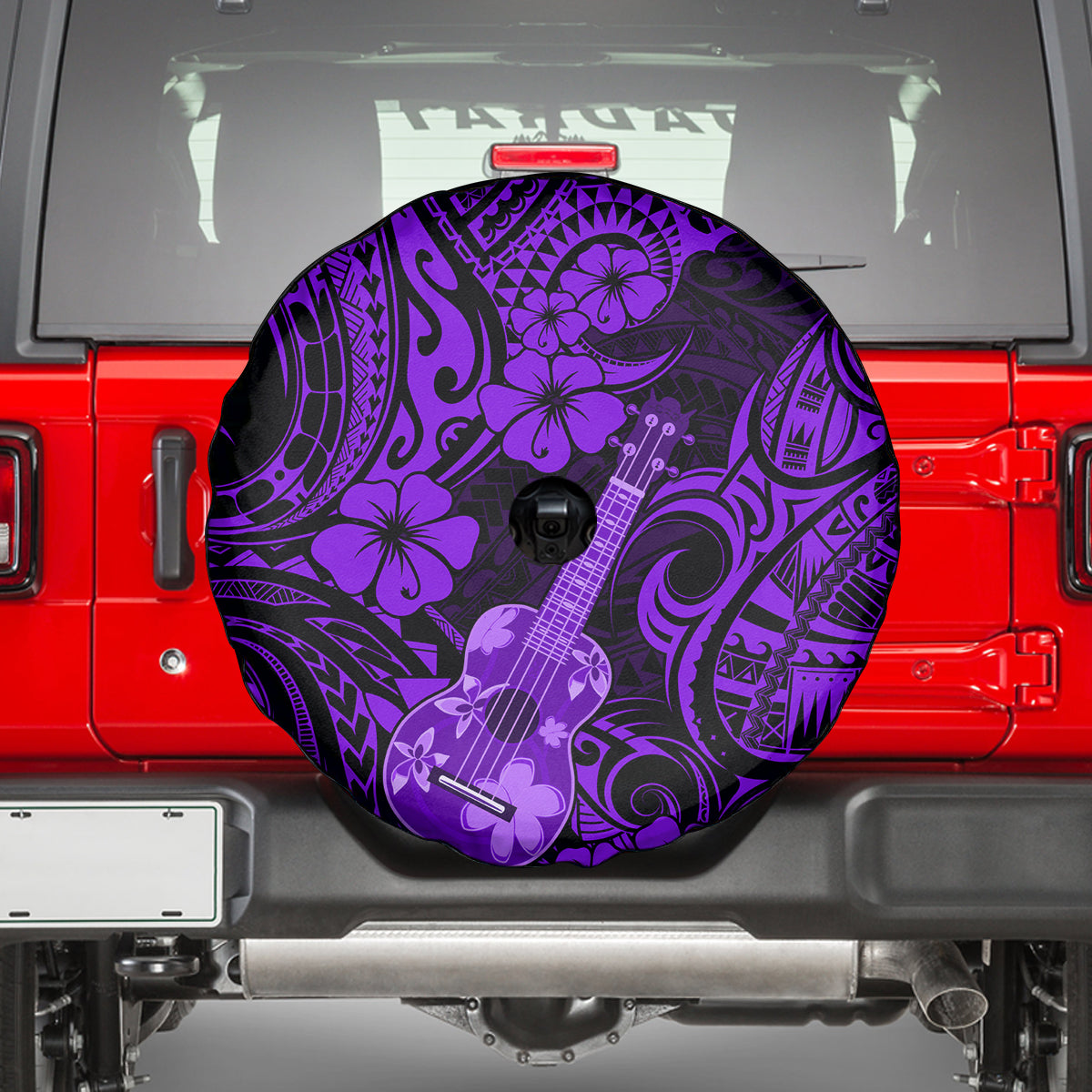 Hawaii Ukulele Spare Tire Cover Polynesian Pattern Purple Version - Wonder Print Shop