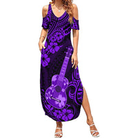 Hawaii Ukulele Summer Maxi Dress Polynesian Pattern Purple Version - Wonder Print Shop