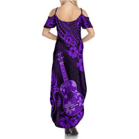 Hawaii Ukulele Summer Maxi Dress Polynesian Pattern Purple Version - Wonder Print Shop