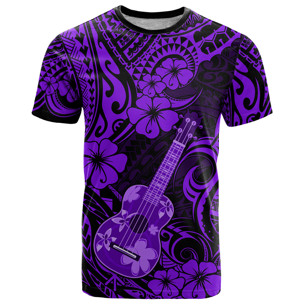 Hawaii Ukulele T Shirt Polynesian Pattern Purple Version - Wonder Print Shop