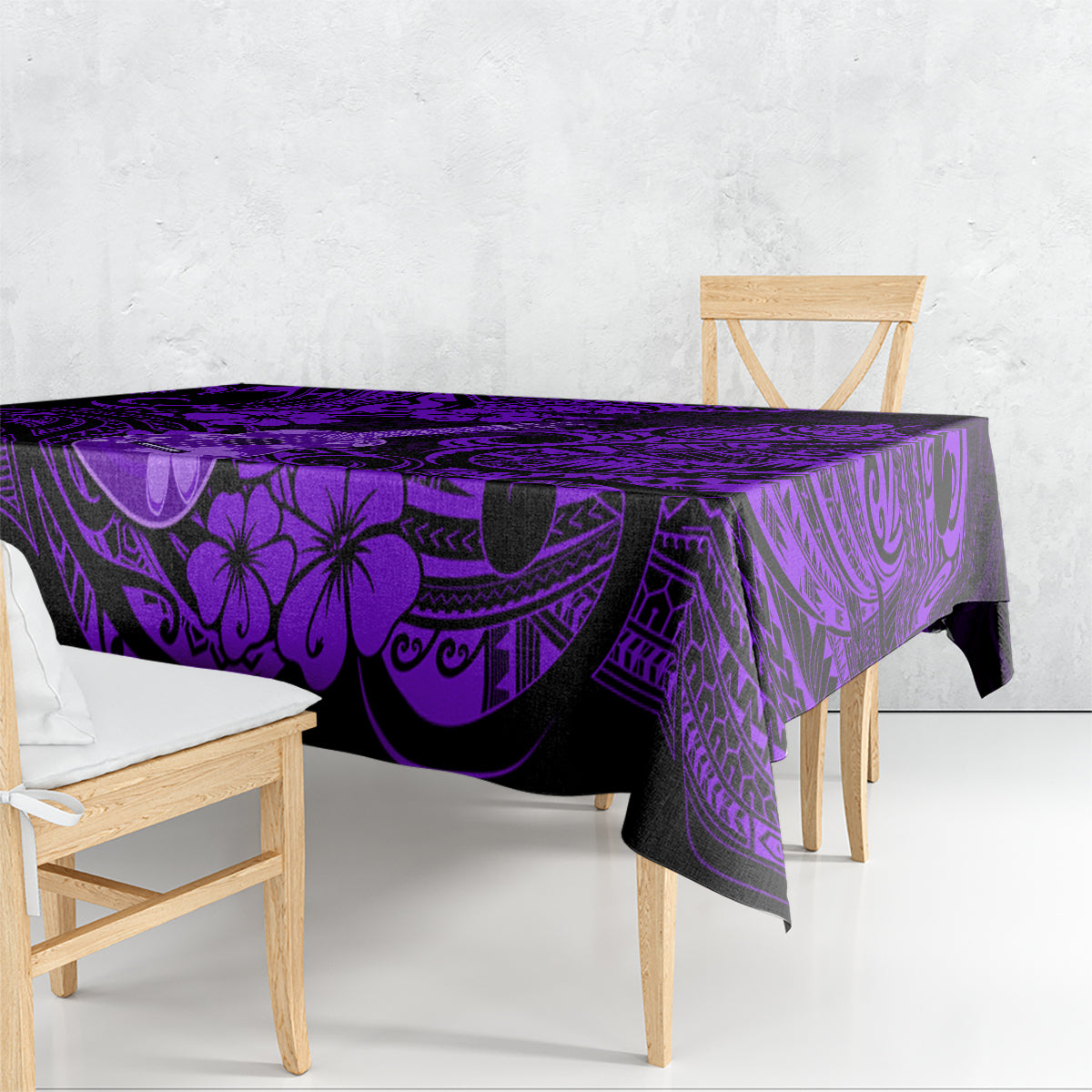 Hawaii Ukulele Tablecloth Polynesian Pattern Purple Version - Wonder Print Shop