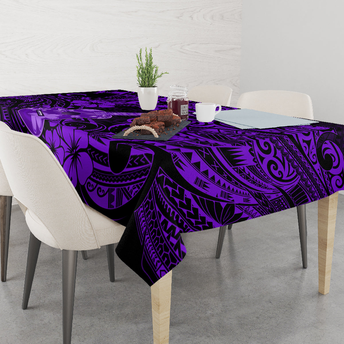 Hawaii Ukulele Tablecloth Polynesian Pattern Purple Version - Wonder Print Shop